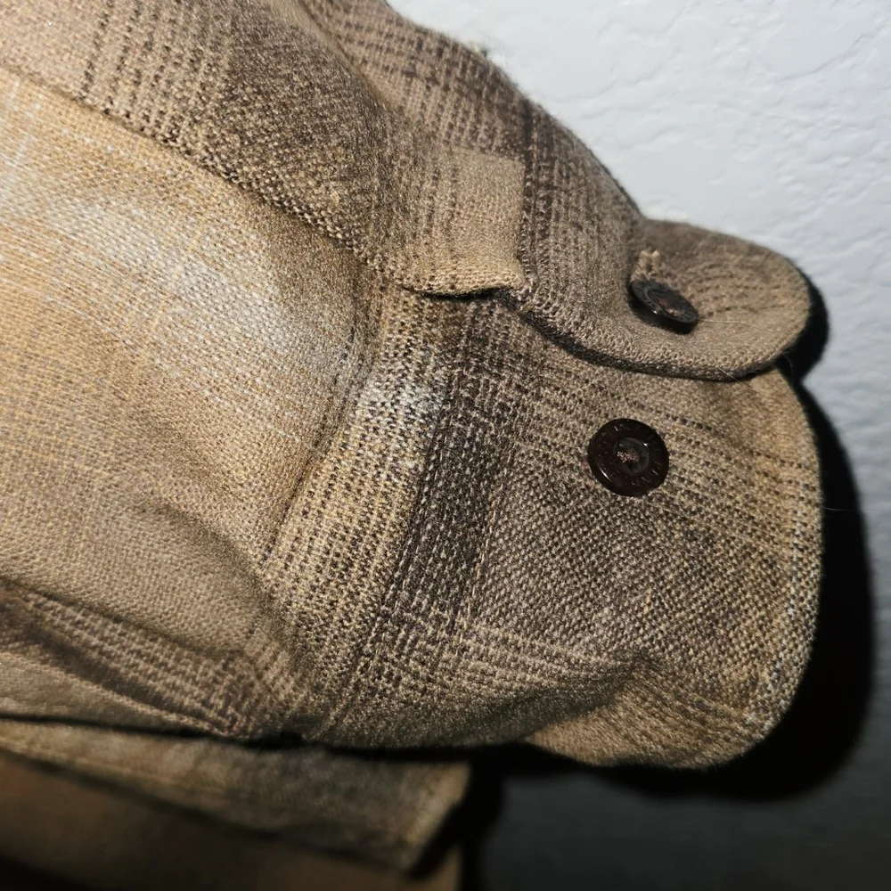 Vintage Pendleton Trail Shirt XL Tan Plaid Suede Elbow Patches No Flaws - Picture 11 of 11
